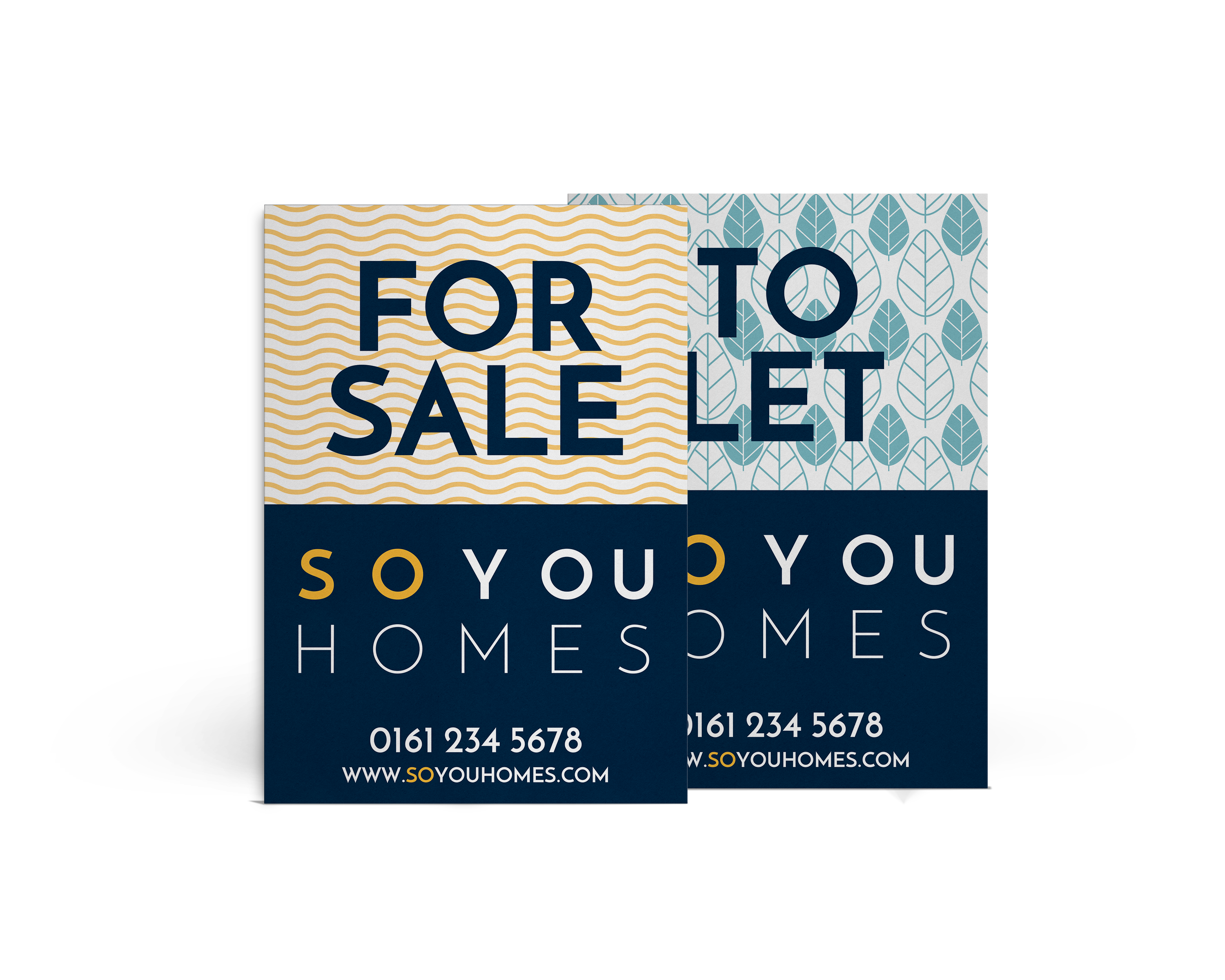 So You Homes To Let and For Sale Signs with patterned backgrounds